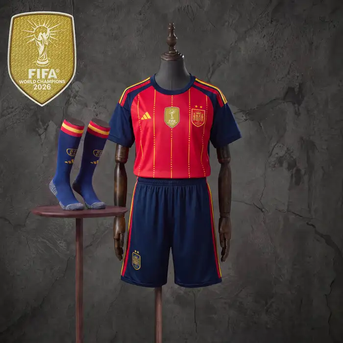 Espanha 1º Uniforme Kit Infantil · 2 Estrelas · 26/27 · Infantil